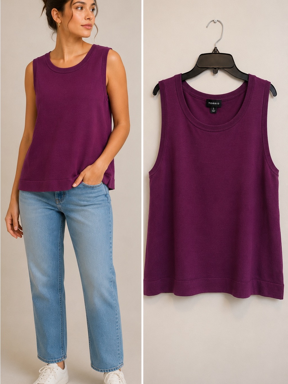 Torrid Purple Sleeveless Knit Sweater Tank Top Size 2 Plus Rayon Nylon Casual